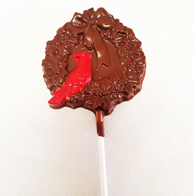 Red Cardinal Chocolate Lollipop - Edible Promotions, Erin, On